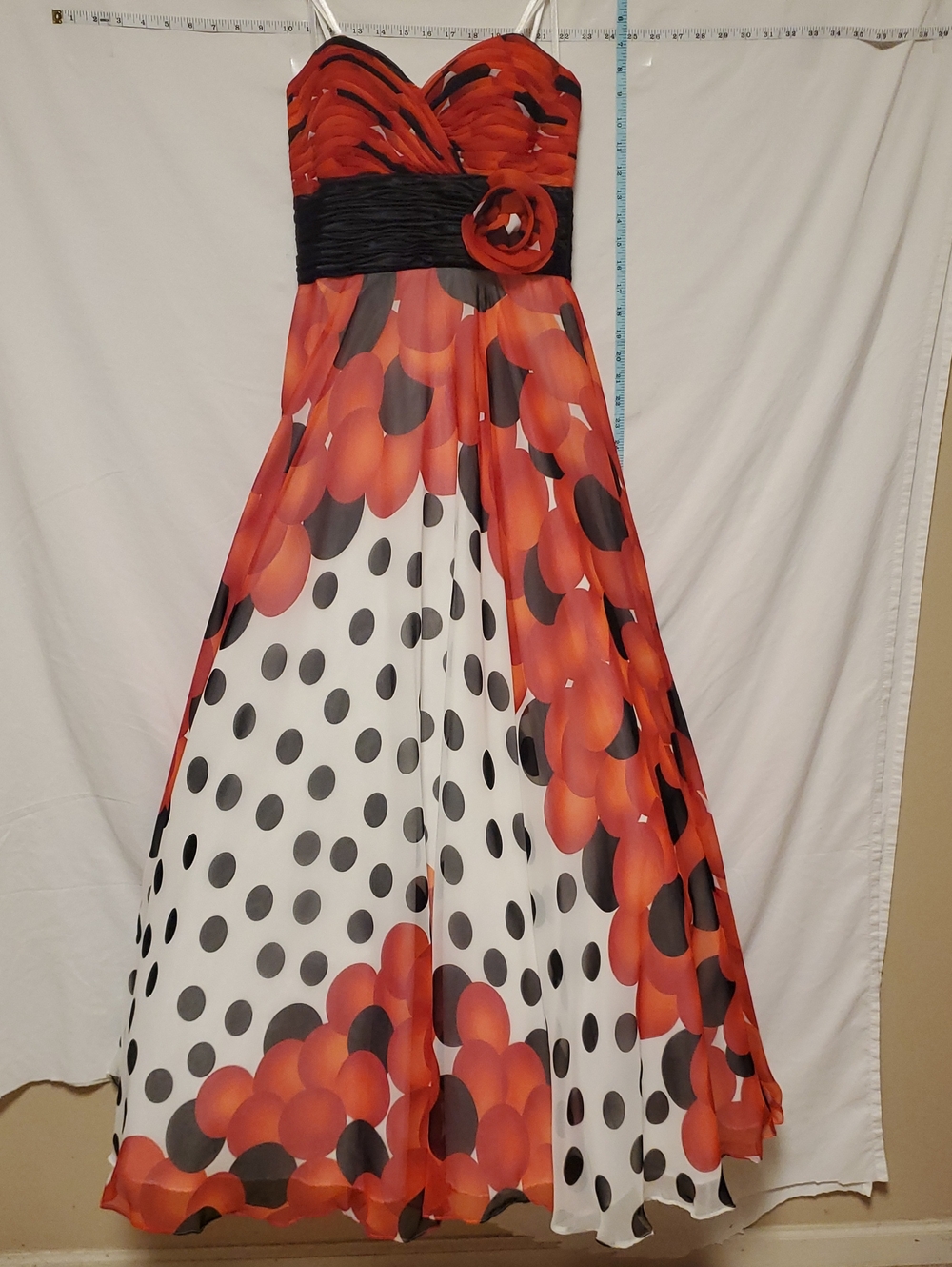 Vintage Faviana Couture Strapless Red Black Floral Formal Gown Sz6 Prom Bridal